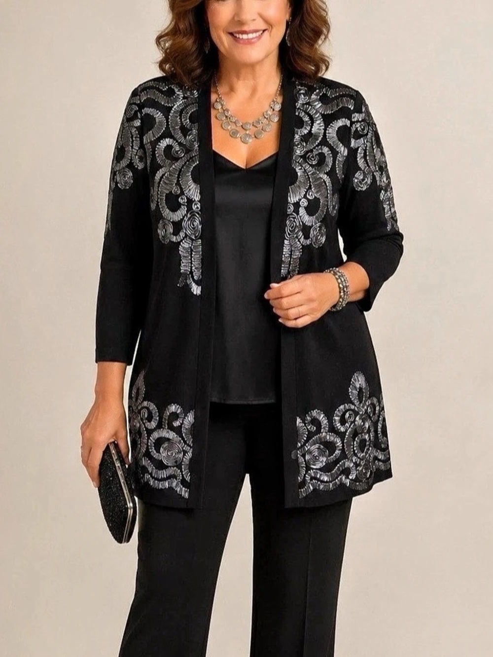 Chico’s Black Foil Soutache Open Front Cardigan Sweater - Size 4 / XL